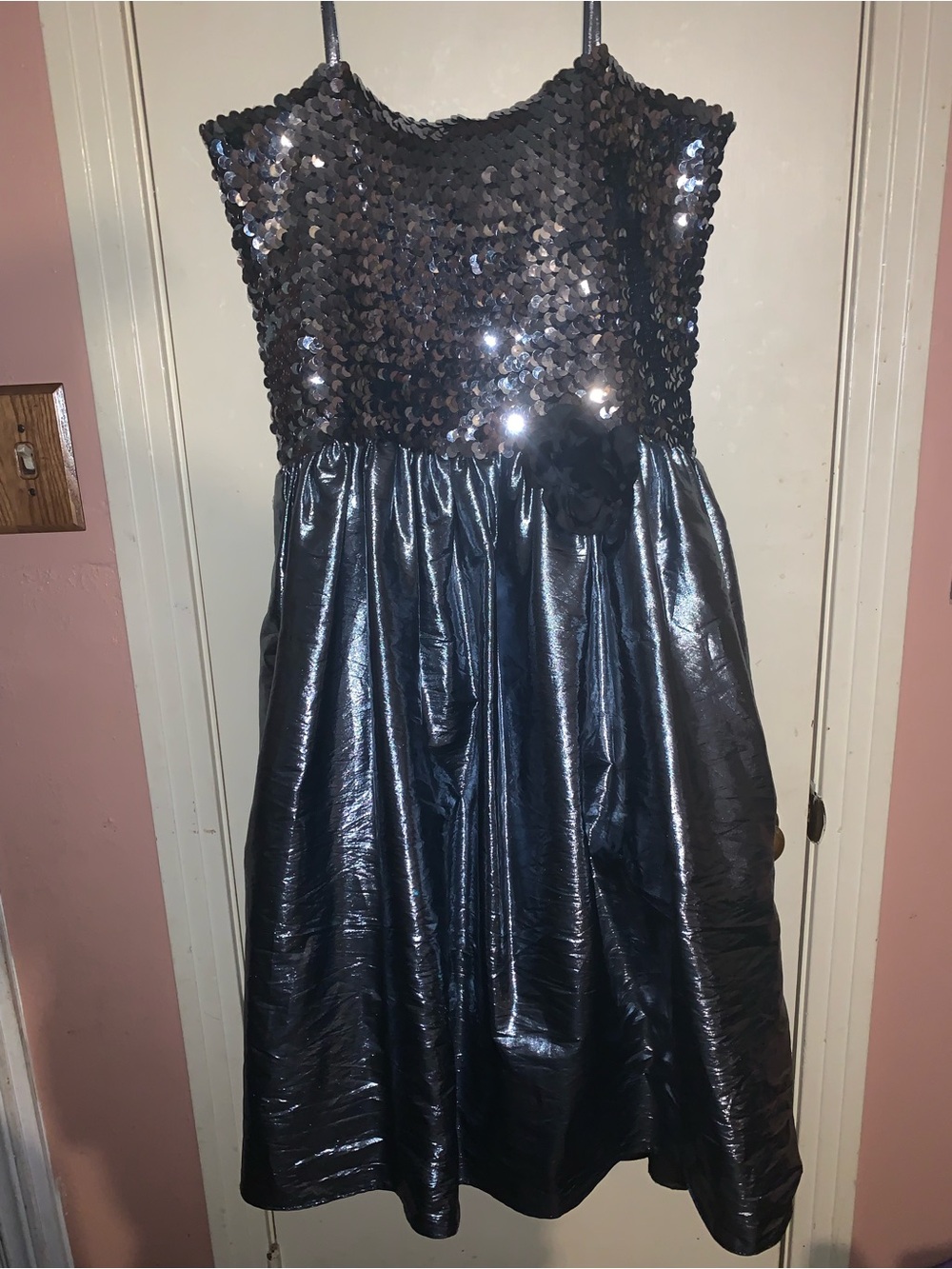Vintage 80s Silvery Sequin Gunmetal Party Dress Plus Size